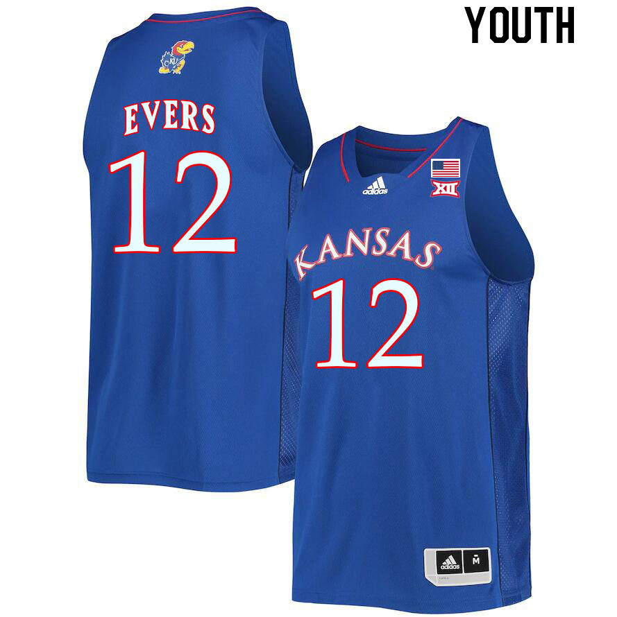 Youth #12 Wilder Evers Kansas Jayhawks College Basketball Jerseys Stitched Sale-Royal